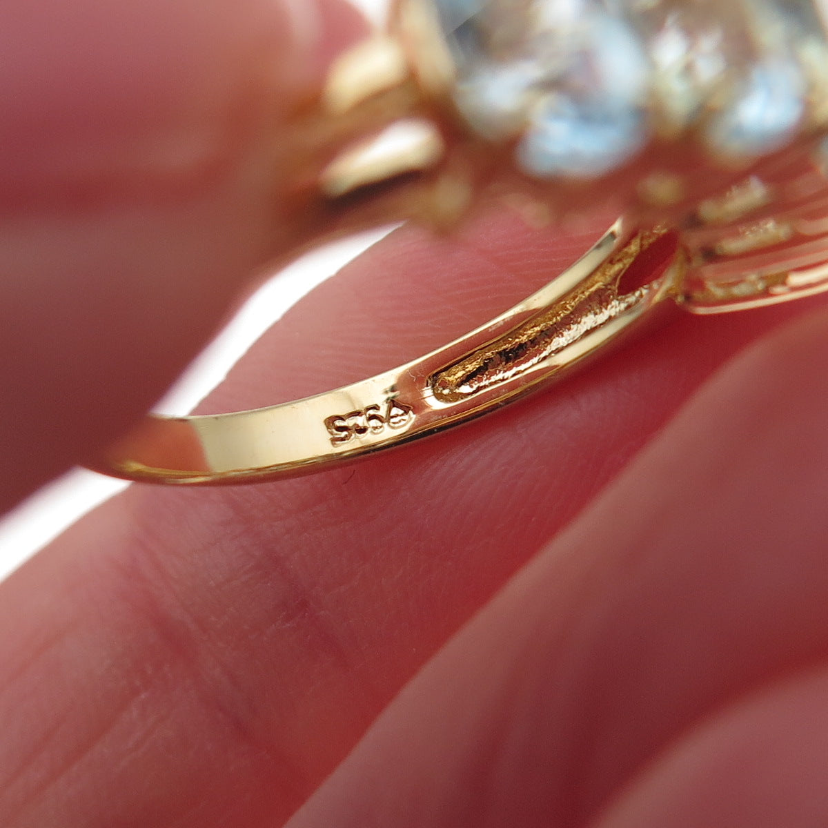 925 Sterling Silver Gold Plated Real Oval-Cut Blue Topaz Ring Size 5