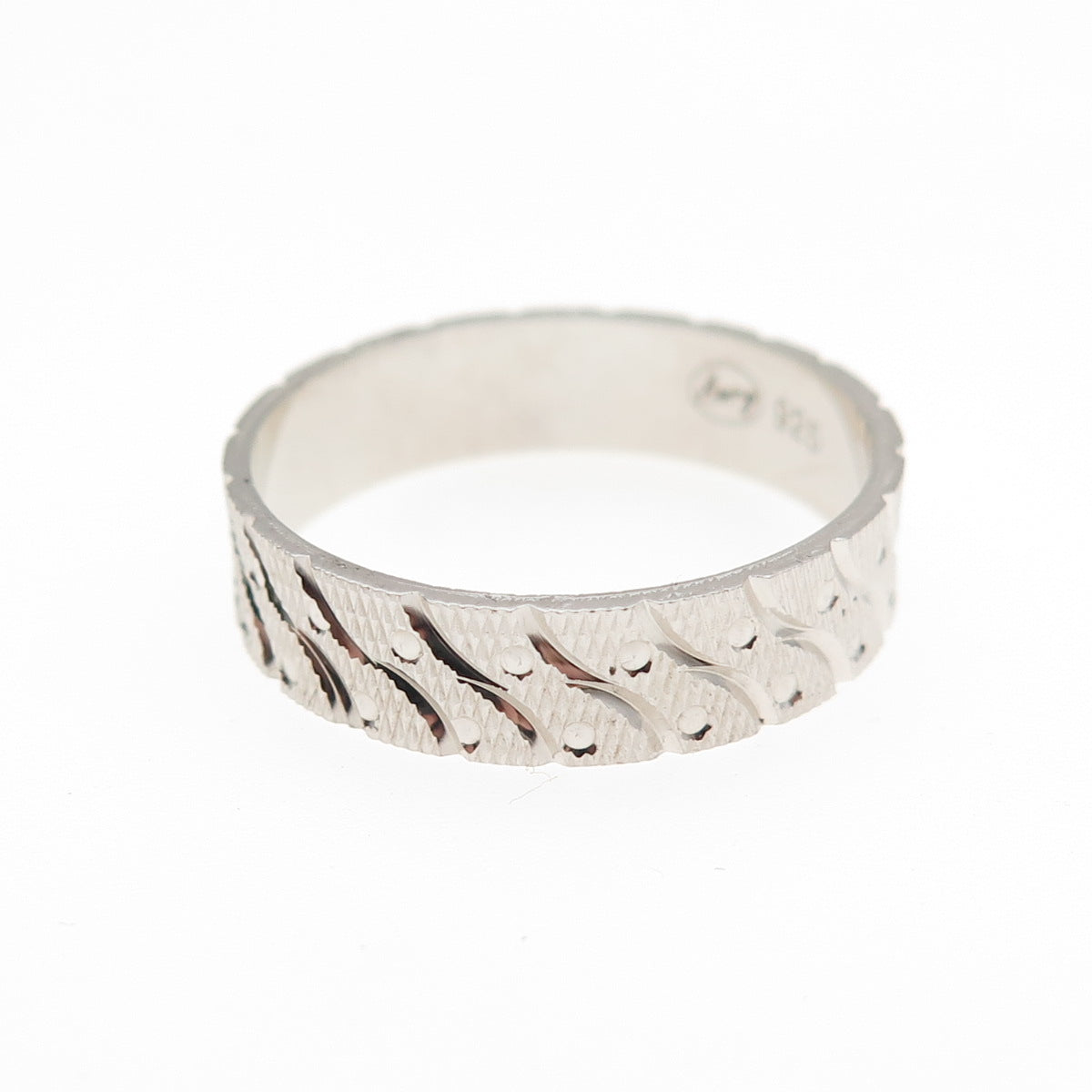 AMRY 925 Sterling Silver Vintage Textured Band Ring Size 8