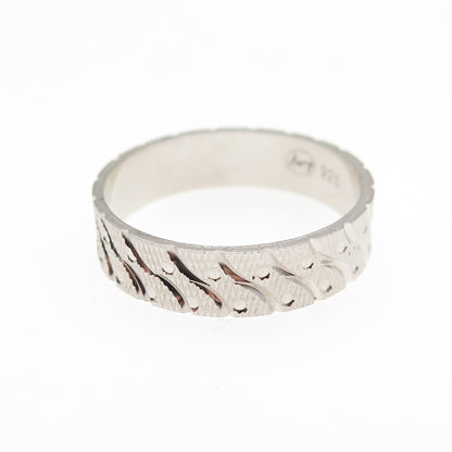 AMRY 925 Sterling Silver Vintage Textured Band Ring Size 8