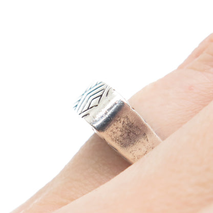 925 Sterling Silver Vintage Ethnic Oxidized Bar Dome Ring Size 6