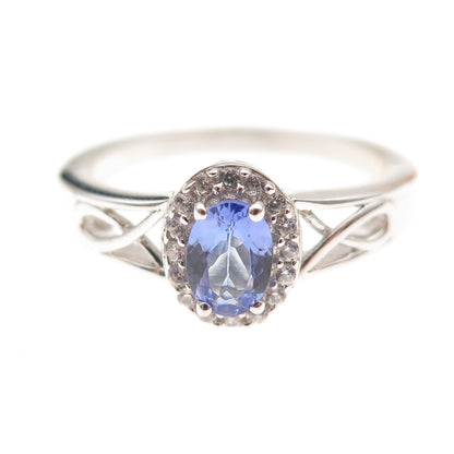 Chuck Clemency 925 Sterling Silver Real Tanzanite & White Topaz Ring Size 8