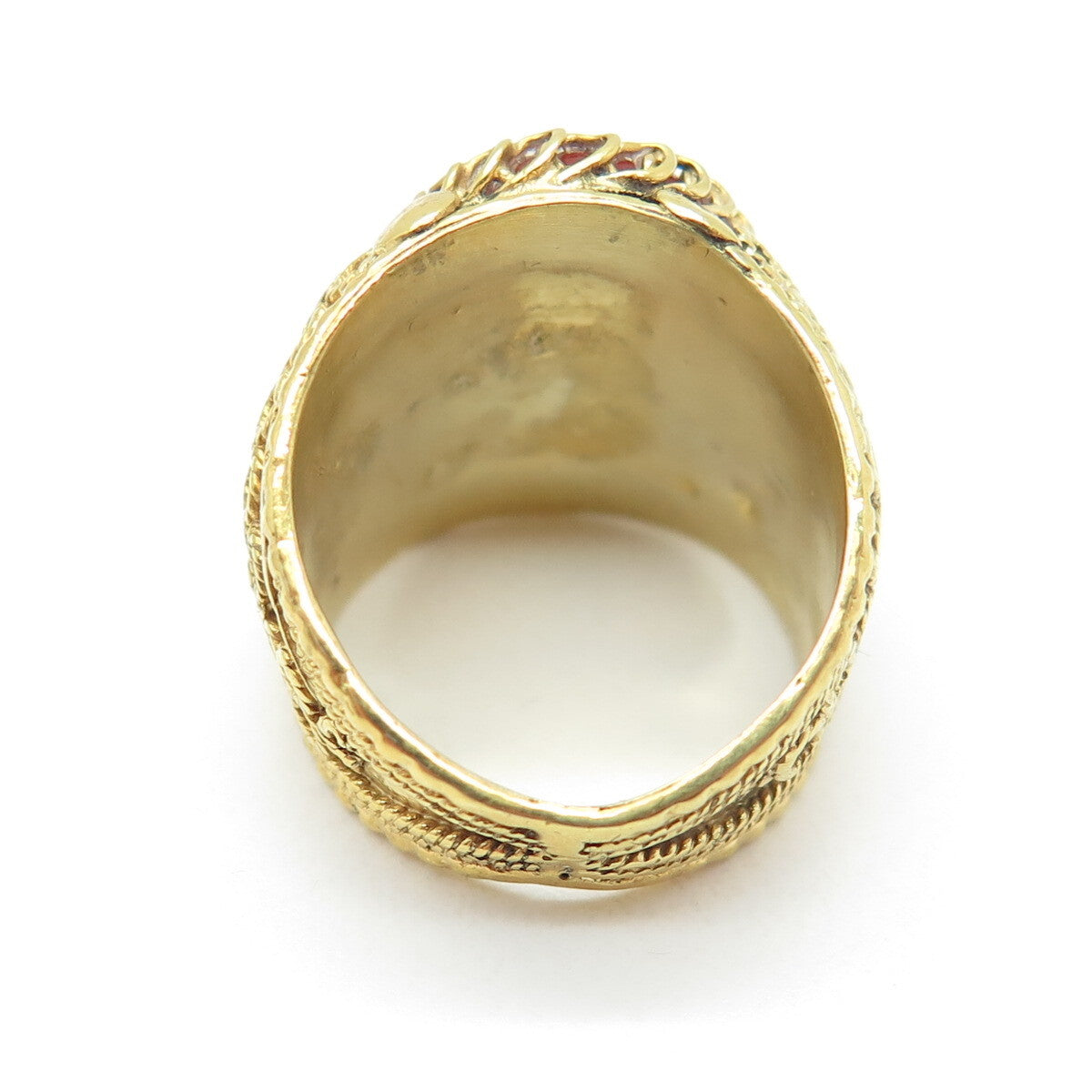 925 Sterling Silver Gold Plated Vintage Real Agate Circle Pattern Ring Size 5.25