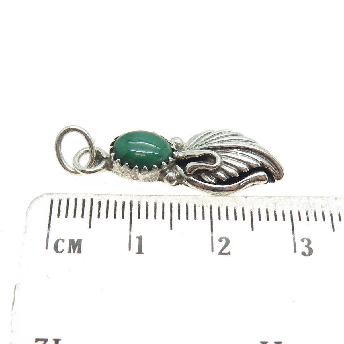 BEN J. Sterling Silver Vintage Southwestern Malachite Snake Eye Feather Pendant