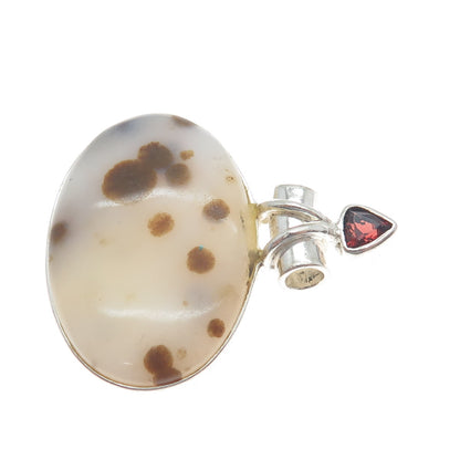 925 Sterling Silver Vintage Real Agate & Tourmaline Modernist Slide Pendant