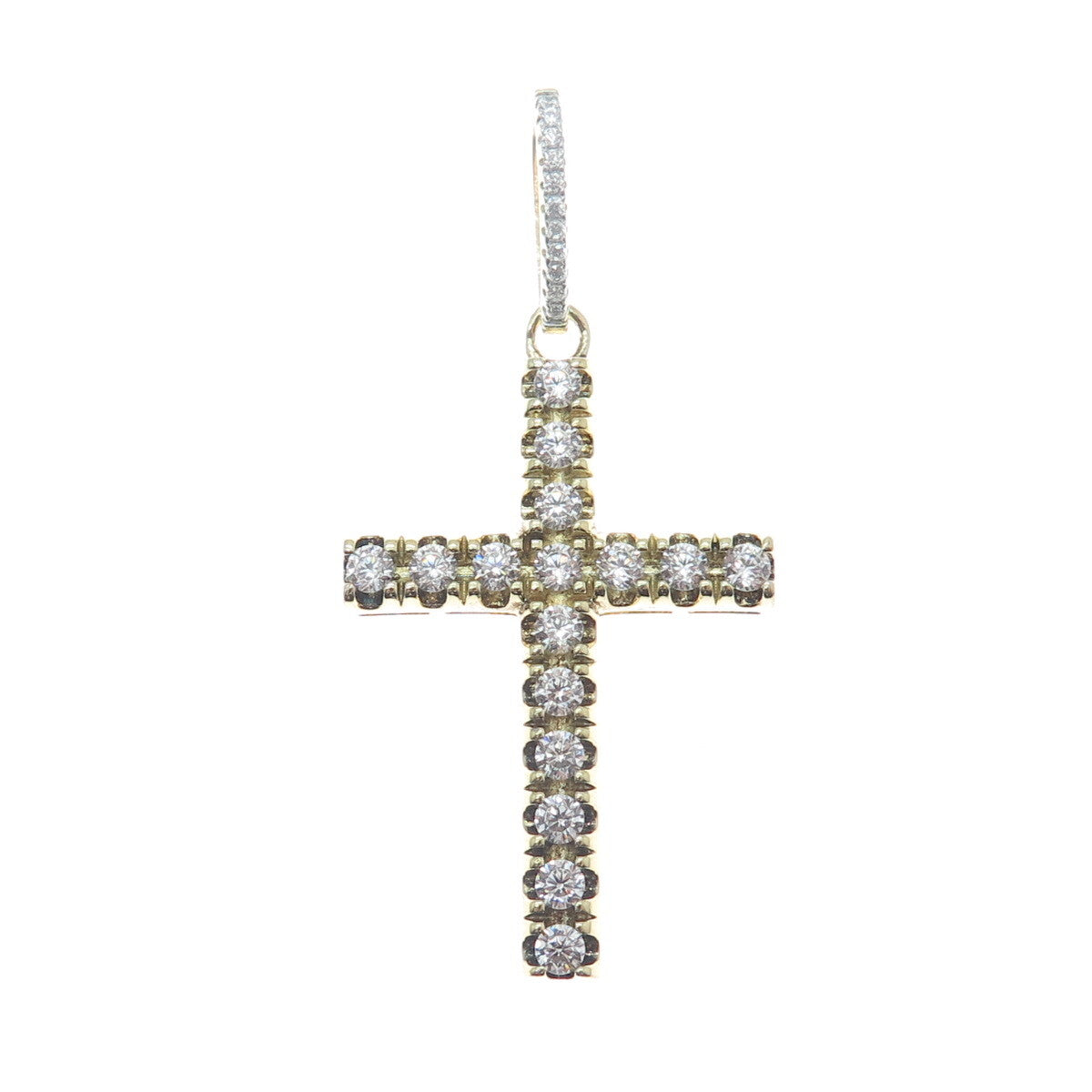 925 Sterling Silver Gold Plated Round-Cut Shaped C Z Cross Pendant
