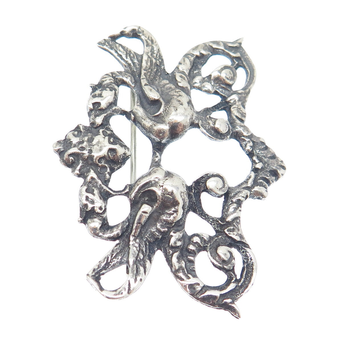 PERUZZI BOSTON 925 Sterling Silver Antique Art Deco Cherub Oxidized Pin Brooch