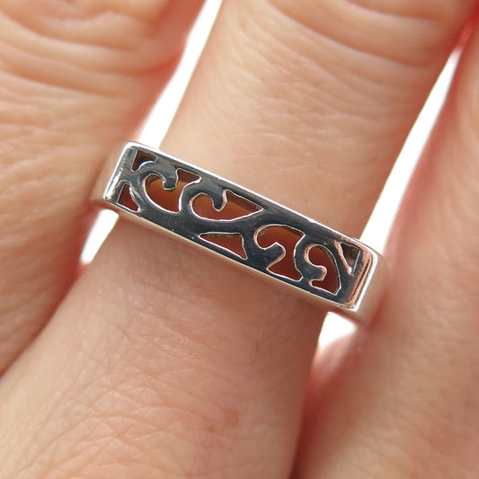 925 Sterling Silver Vintage Floral Scroll Ring Size 7.25