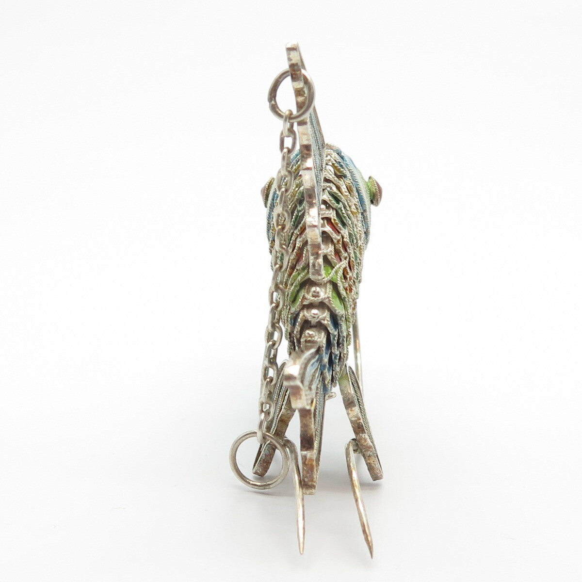 925 Sterling Silver Enamel Antique Articulated Chinese Koi Fish Chatelaine Fob