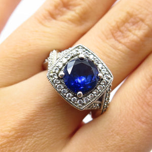 925 Sterling Silver J. Esposito Lab-Created Sapphire & C Z Ring Size 6