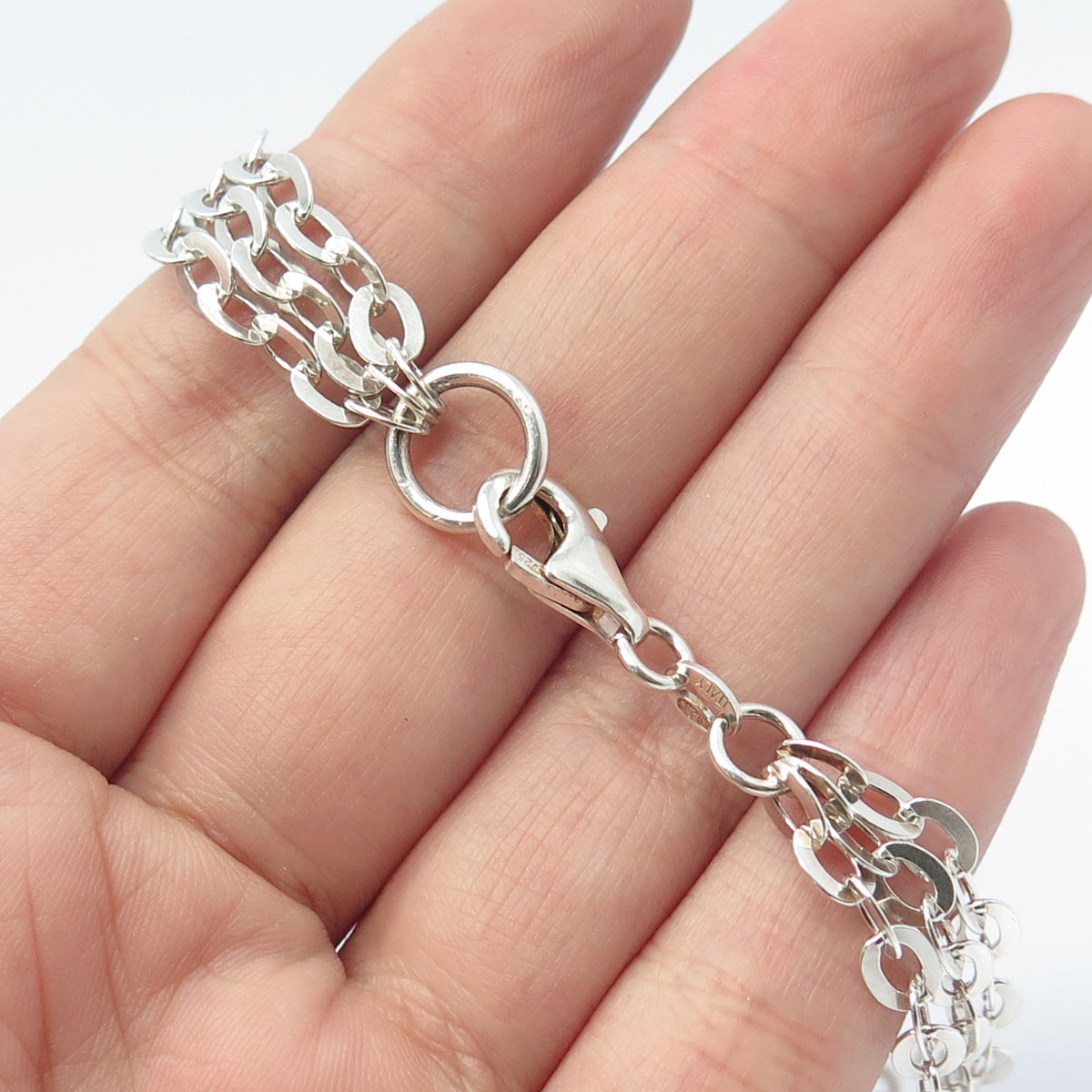 925 Sterling Silver Vintage 3-Row Cable Link Bracelet 7"