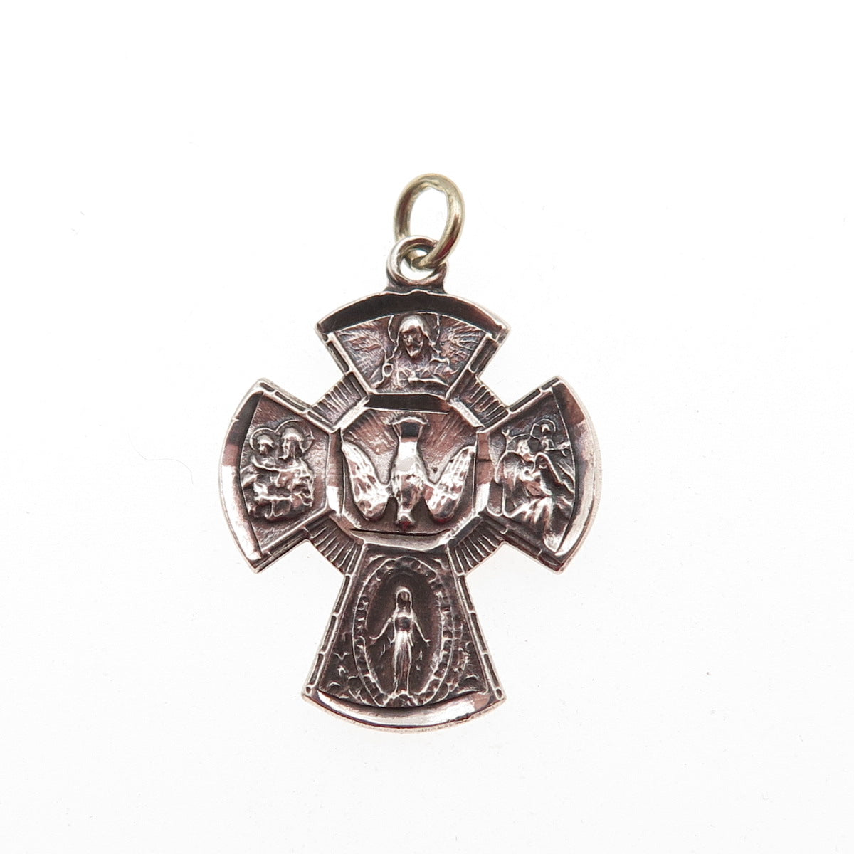Chapel 925 Sterling Silver Antique Art Deco 4-Way Cross Oxidized Charm Pendant