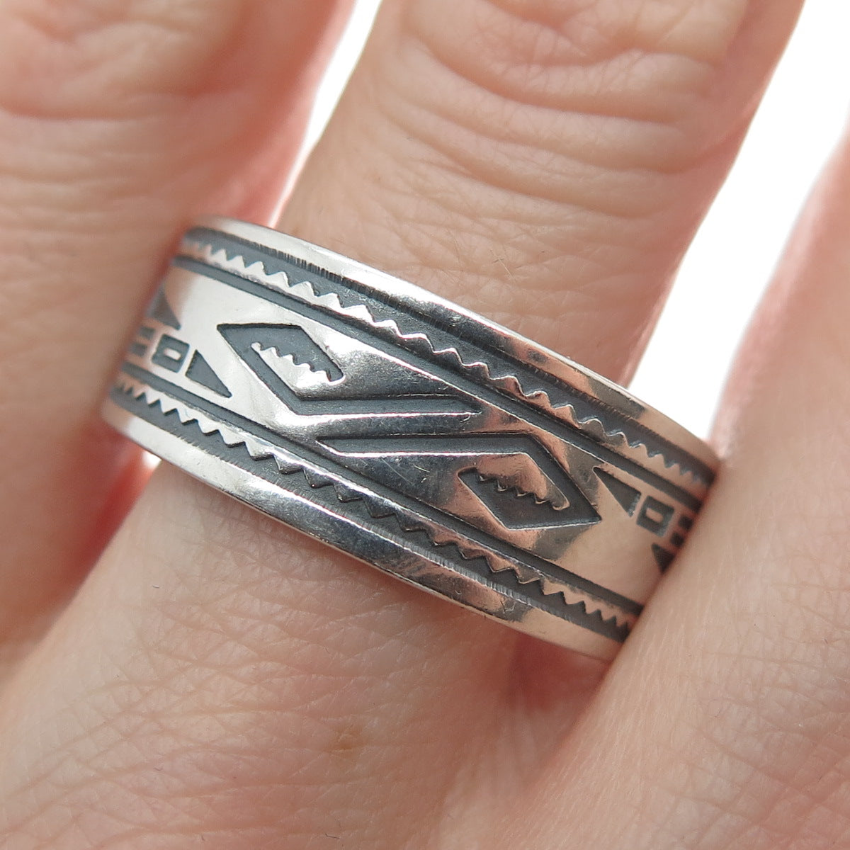 THE SILVER MESA Old Pawn 925 Sterling Silver Vintage Tribal Band Ring Size 12