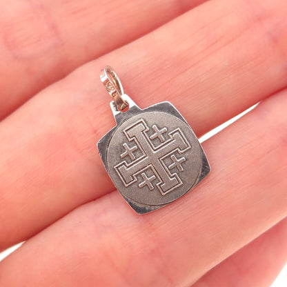 925 Sterling Silver Vintage Jerusalem Cross Oxidized Charm Pendant