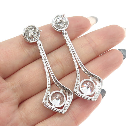 925 Sterling Silver Round-Cut C Z Drop Dangling Earrings