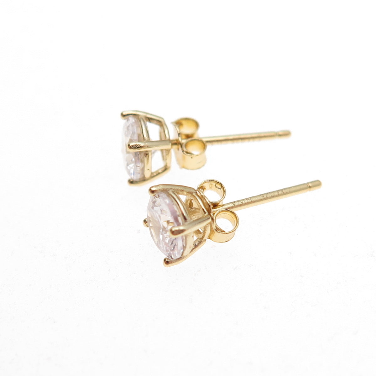925 Sterling Silver Gold Plated Round-Cut C Z Stud Earrings