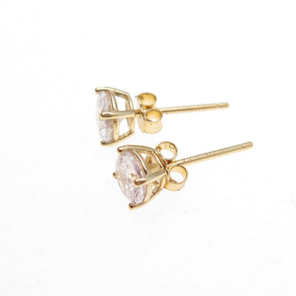 925 Sterling Silver Gold Plated Round-Cut C Z Stud Earrings