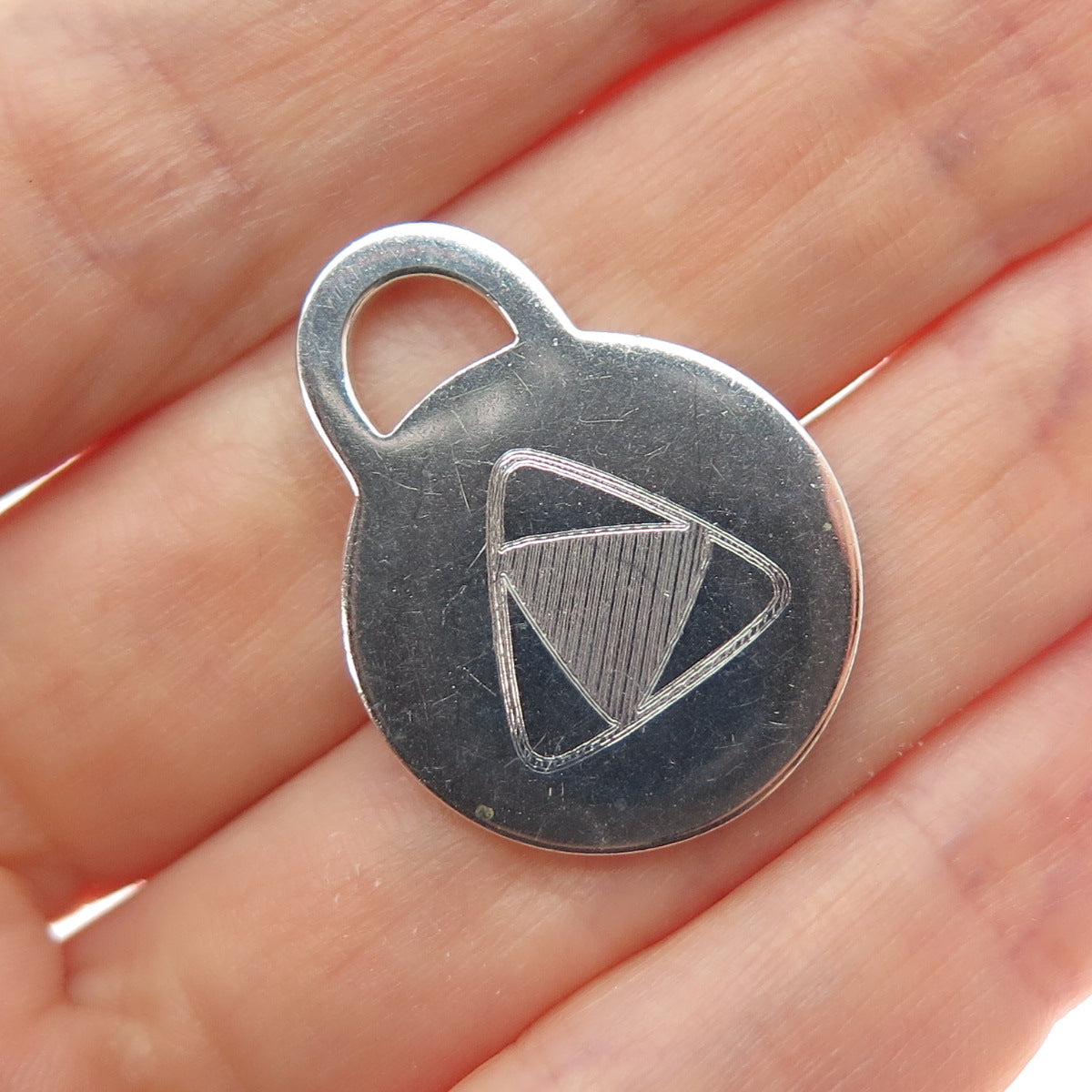 TIFFANY & CO. 925 Sterling Silver Vintage 2001 Engraved Round Tag Charm Pendant