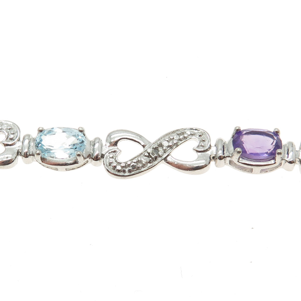 ROSS SIMONS Sterling Silver Real Diamond Accent Multi-Gem Infinity Bracelet 7.5"