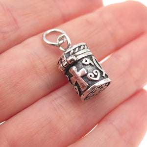 925 Sterling Silver Vintage Cross Prayer Box / Urn Oxidized Charm Pendant