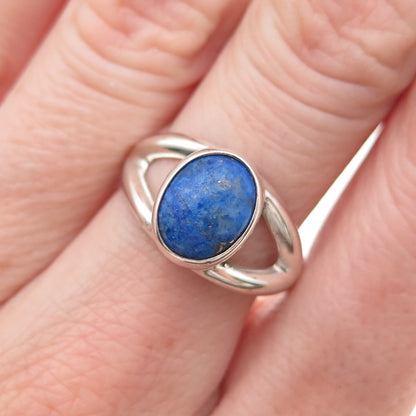 Rocky 925 Sterling Silver Vintage Real Lapis Modernist Ring Size 7.75