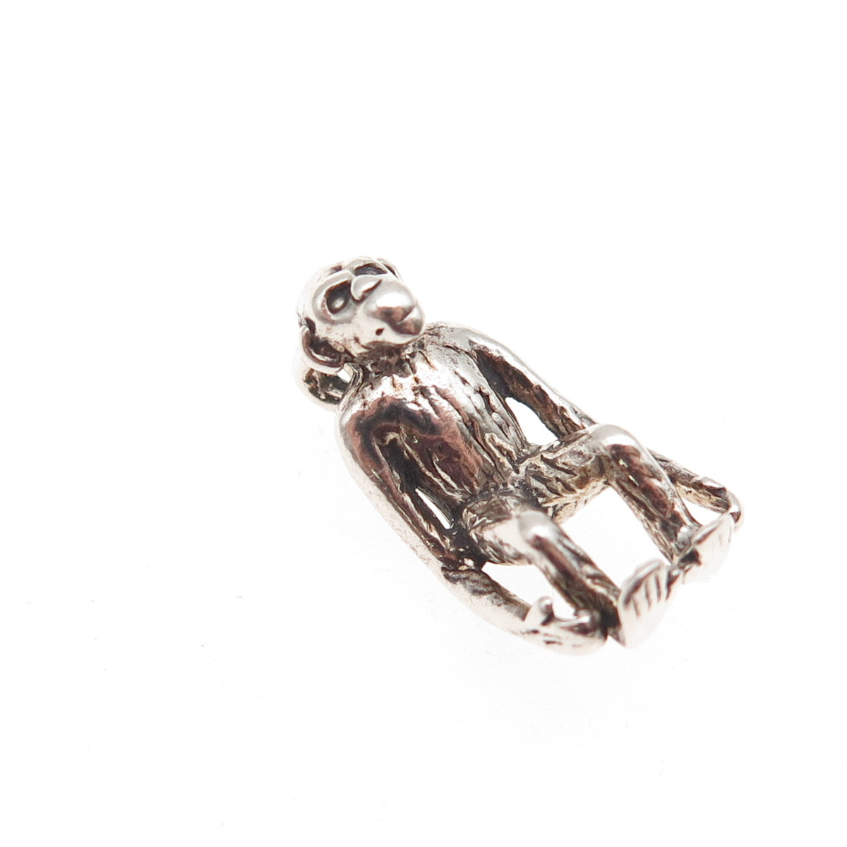 925 Sterling Silver Vintage Monkey Oxidized 3D Mini Charm Pendant