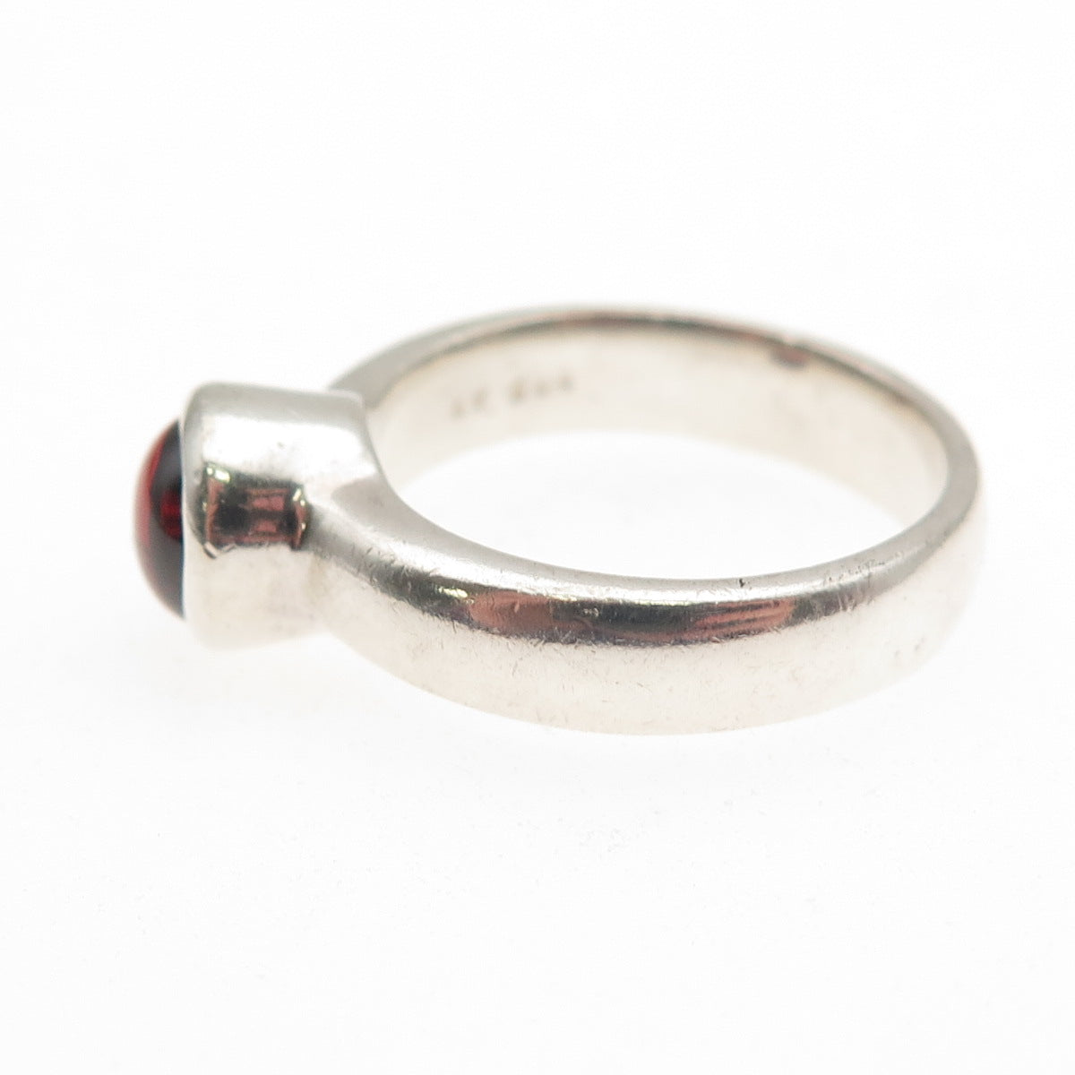 925 Sterling Silver Vintage Real Red Garnet Modernist Ring Size 8