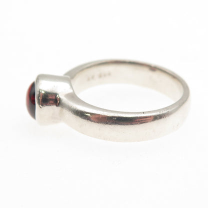 925 Sterling Silver Vintage Real Red Garnet Modernist Ring Size 8