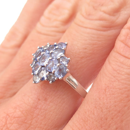 Chuck Clemency 925 Sterling Silver Real Oval & Round-Cut Tanzanite Ring Size 8