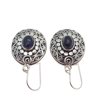 ATI ANNIKA WITT 925 Sterling Vintage Real Amethyst Dotted Swirl Dangle Earrings
