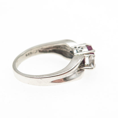 MONICA JAIN 925 Sterling Silver Vintage Real Ruby & White Topaz Ring Size 7