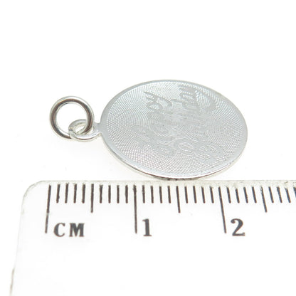 WELLS 925 Sterling Silver Vintage "Happy Birthday" Round Tag Charm Pendant