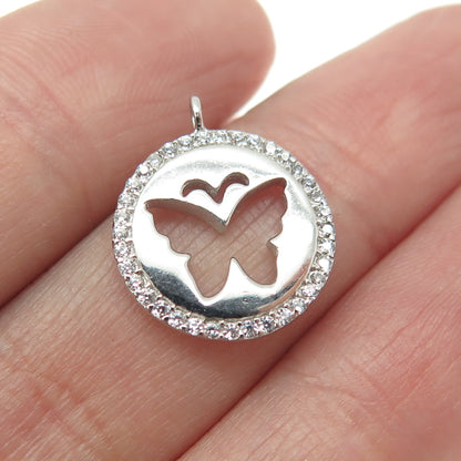 925 Sterling Silver Round-Cut C Z Butterfly Minimalist Charm Pendant