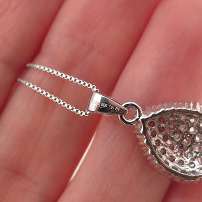 925 Sterling Silver Round-Cut C Z Teardrop Box Chain Necklace 18"