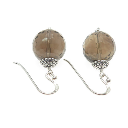 BARSE 925 Sterling Silver Vintage Real Smoky Quartz Ball Beads Earrings