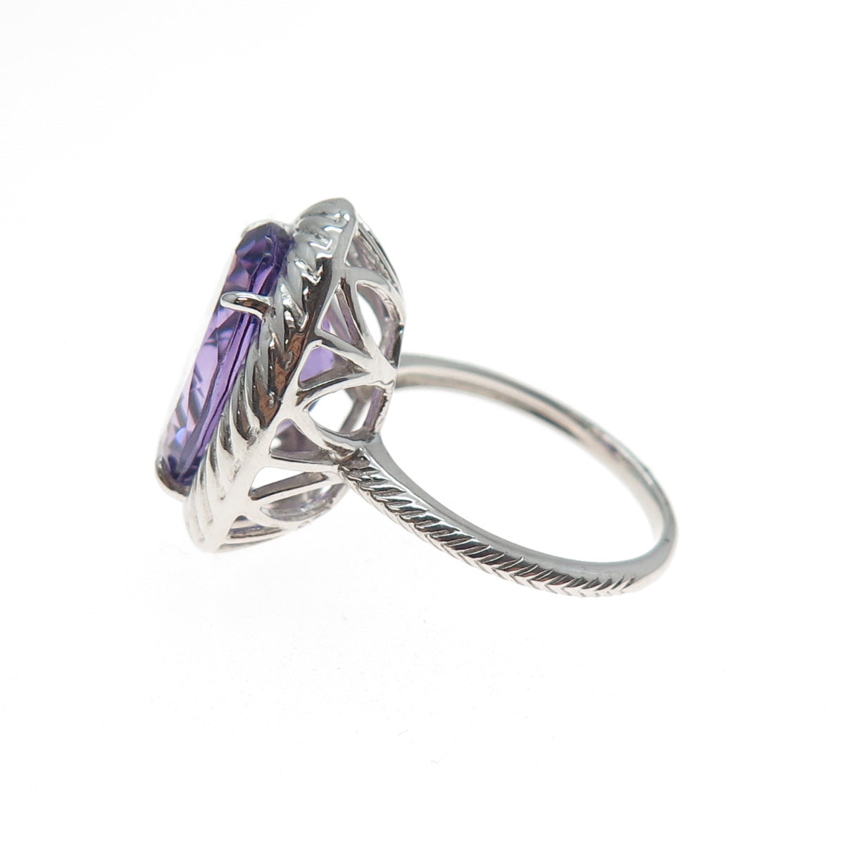 925 Sterling Silver Vintage Real Oval-Cut Amethyst Ring Size 6.75