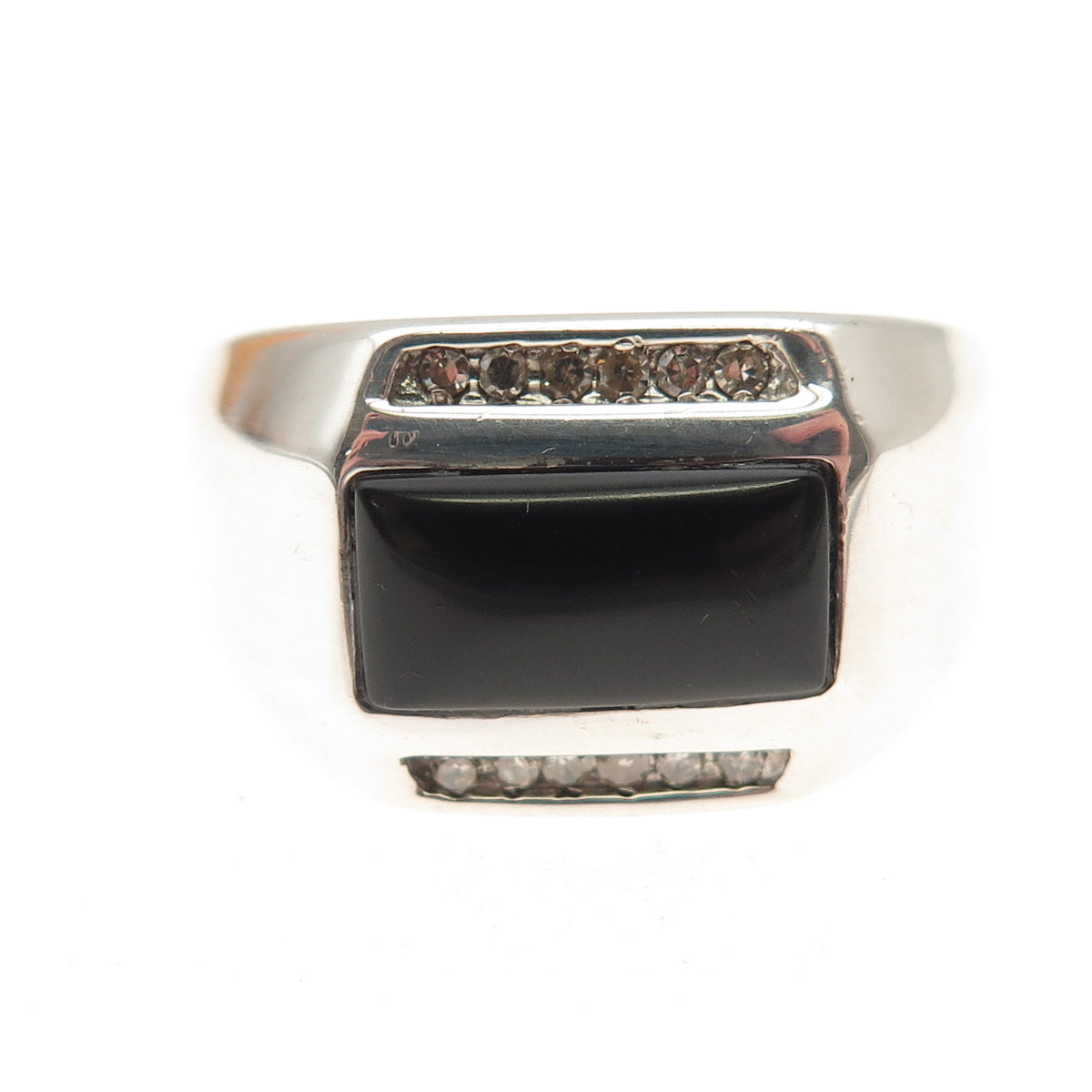 Sai 925 Sterling Silver Real 1/8TW Round-Cut Diamond & Black Onyx Ring Size 9.25