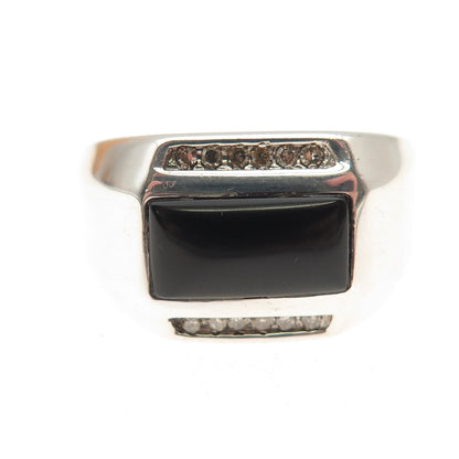 Sai 925 Sterling Silver Real 1/8TW Round-Cut Diamond & Black Onyx Ring Size 9.25