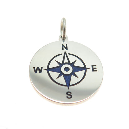 925 Sterling Silver Purple Enamel Compass Round Tag Minimalist Charm Pendant