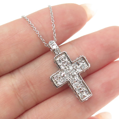 925 Sterling Silver Round-Cut C Z Cross Pendant Rolo Chain Necklace 18"