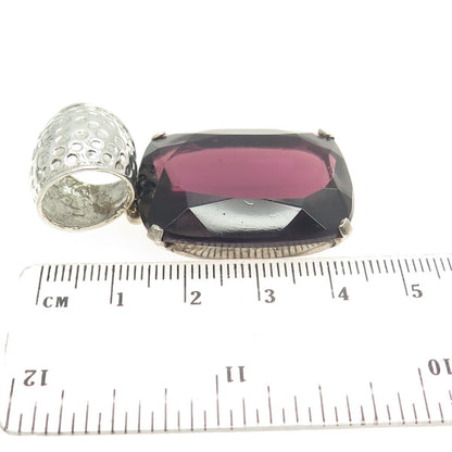 925 Sterling Silver Vintage Purple Glass Large Pendant