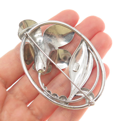 BINDER BROTHERS 925 Sterling Silver Vintage Lily Flower Oxidized Pin Brooch