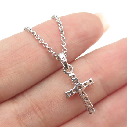 925 Sterling Silver Italy C Z Cross Pendant Rolo Chain Necklace 16"