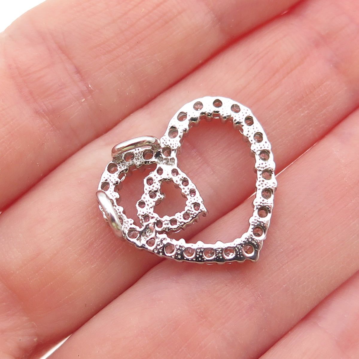 925 Sterling Silver Round-Cut White & Pink C Z Heart Mini Slide Charm Pendant