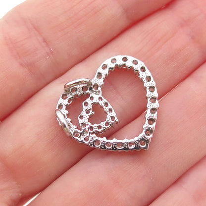 925 Sterling Silver Round-Cut White & Pink C Z Heart Mini Slide Charm Pendant