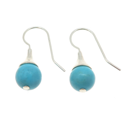 925 Sterling Silver Vintage Real Turquoise Gemstone Hook Earrings