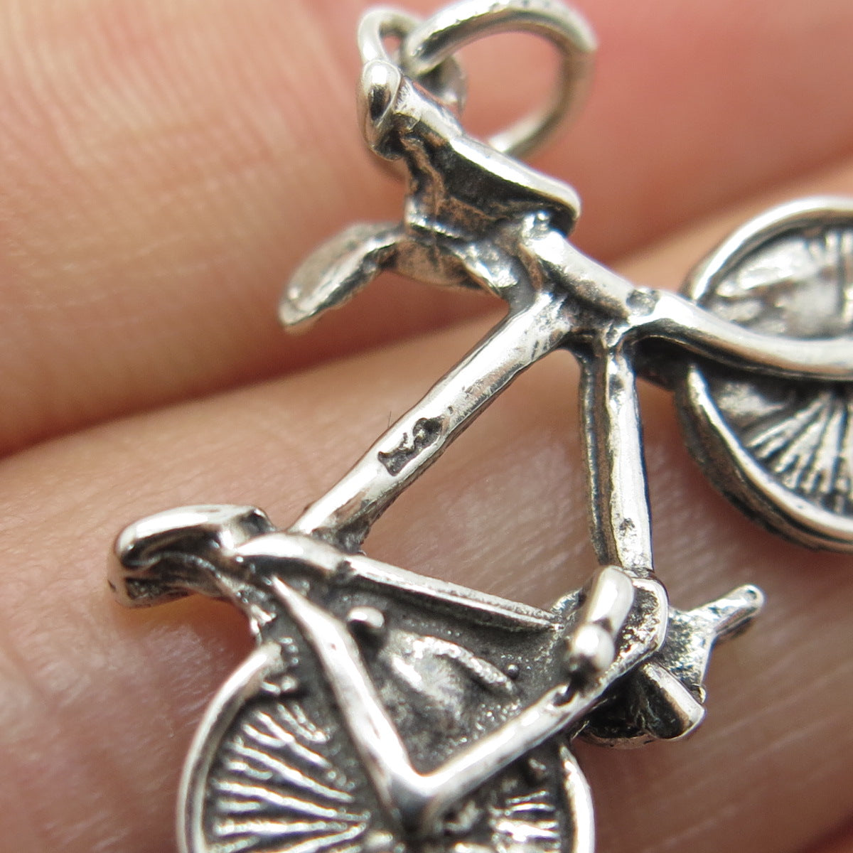 925 Sterling Silver Vintage Bicycle 3D Pendant