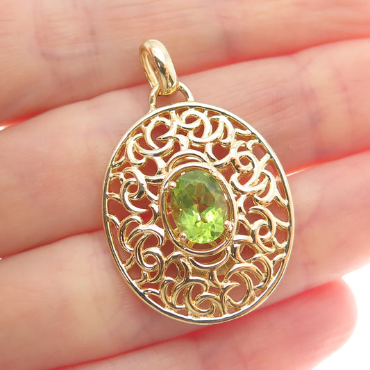 ROSS SIMONS 925 Sterling Silver Gold Plated Real Peridot Swirl Ornate Pendant