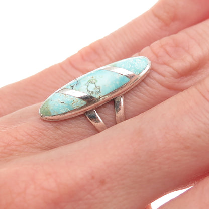 Old Pawn 925 Sterling Silver Vintage Southwestern Tyrone Turquoise Ring Size 5