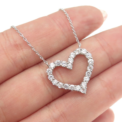 925 Sterling Silver Round-Cut C Z Open Heart Cable Chain Necklace 16-18"