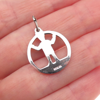 925 Sterling Silver Vintage Enamel Man Peace Mini Charm Pendant